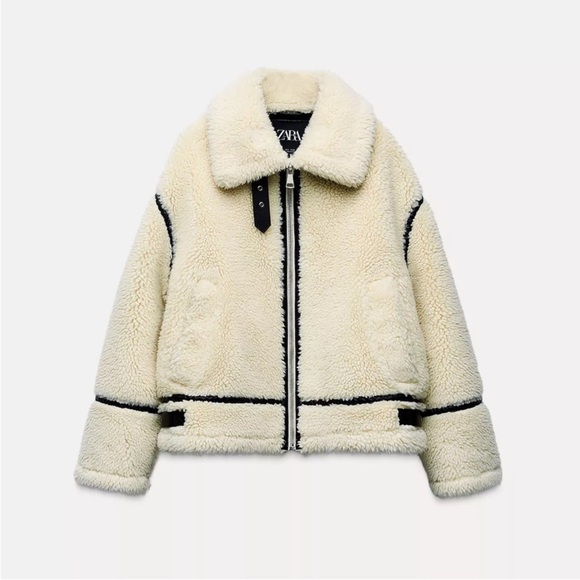 Zara Jackets & Blazers - Zara Cream Teddy Jacket with Black Accents